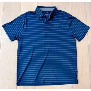 Under Armour Playoff Polo Mens XL Blue Striped Short Sleeve Golf Shirt Loose Fit
